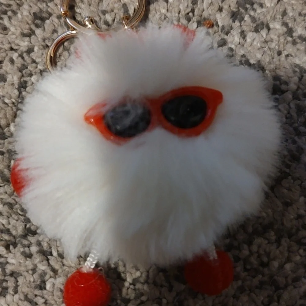 Cute Fluffy Keychain with Gold Accents